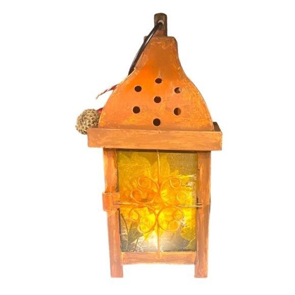 Decoupaged and Hand-Painted Candle Metal Lantern Candle Holder For Fall Decor - Picture 5 of 13